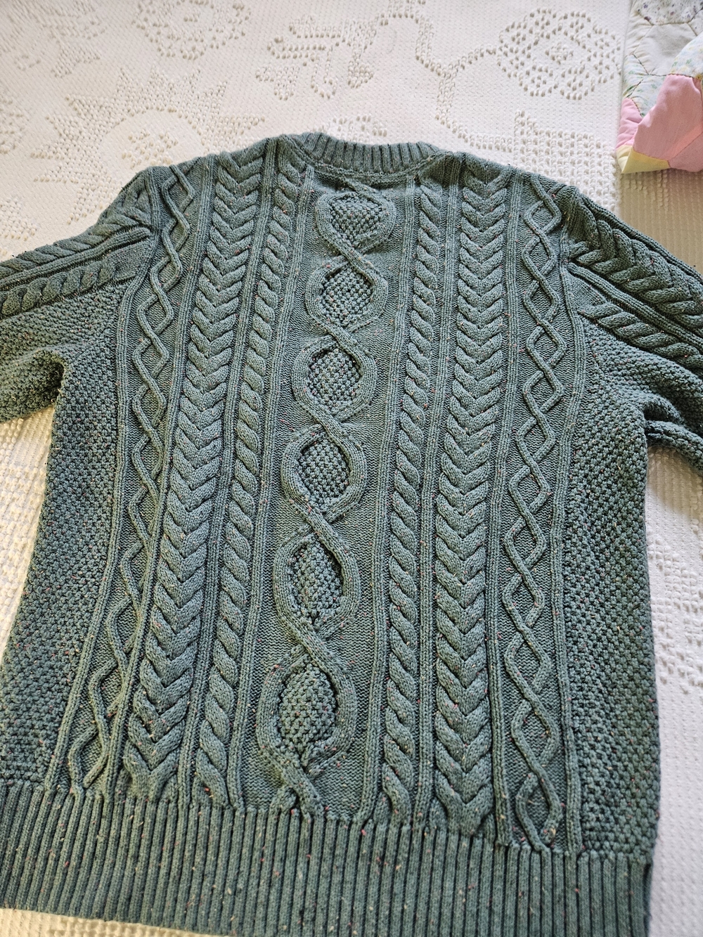L.L. Bean Teal Cable Knit Crewneck Sweater - Picture 2 of 3